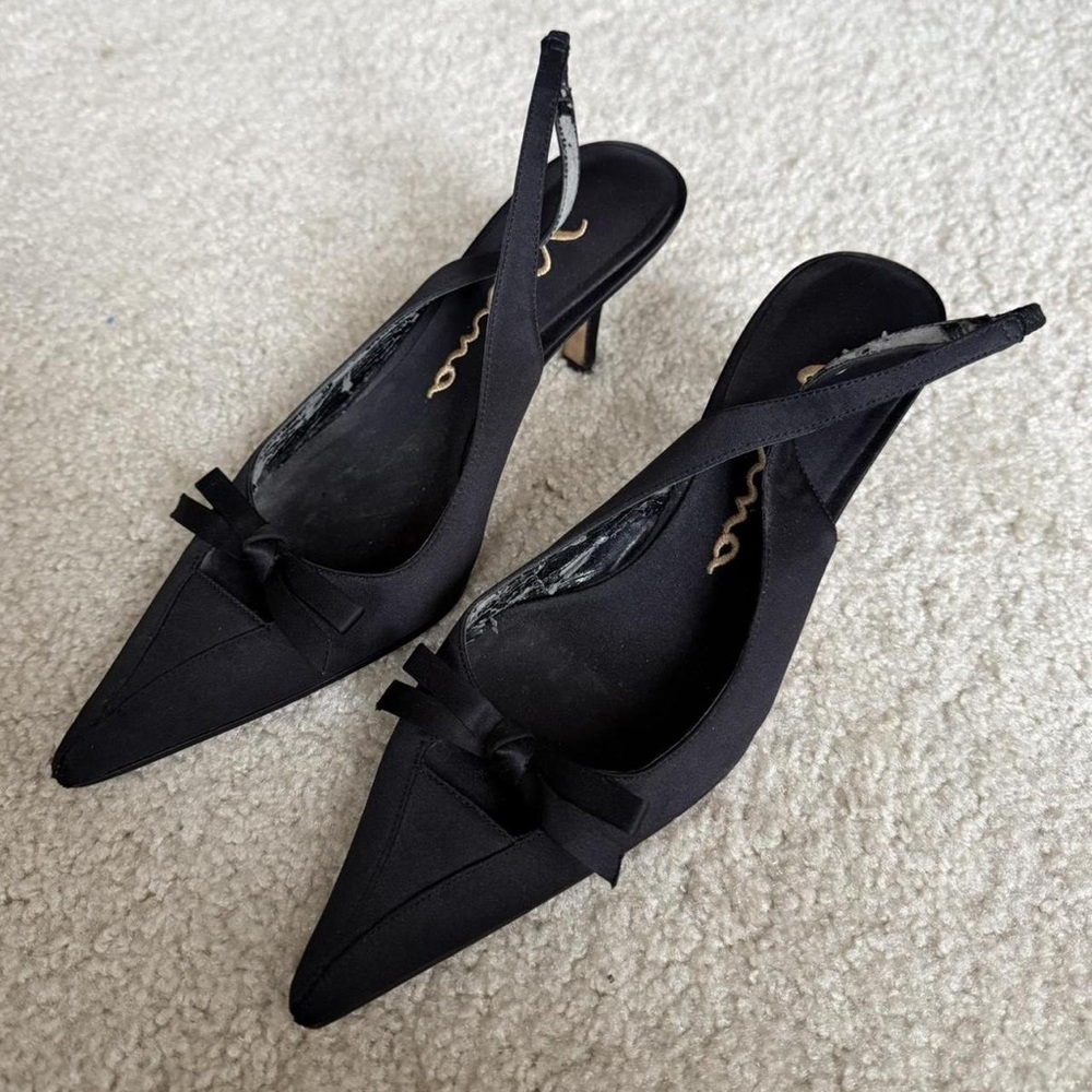 Nina Black Slingback Heels with Bow